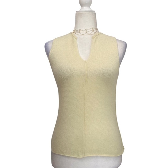 TseSAY Cashmere Split V Neck Sleeveless Sweater in Lemon Chiffon - Picture 3 of 8